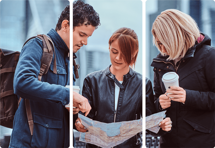 Pessoas com um Guia na mão